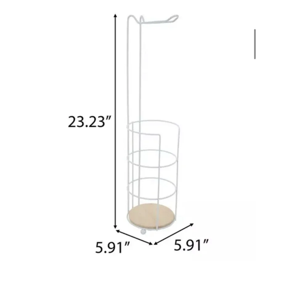 Aura Free Standing Toilet Paper Holder And Reserve White With Wood Base